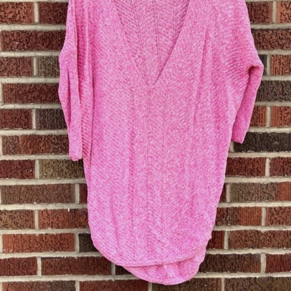 Pink and White Deep V Neck 1/2 Sleeve Tunic Sweater Top